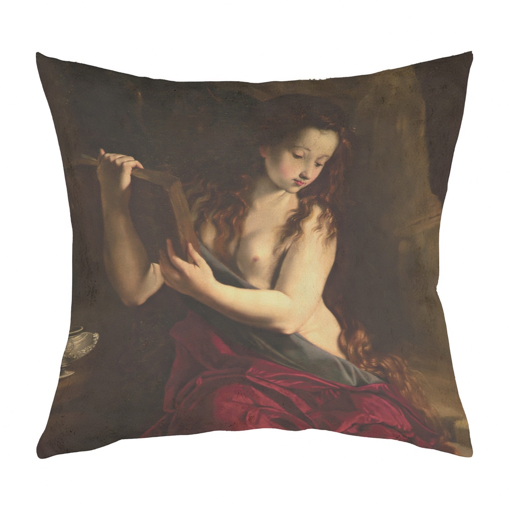"Mary Magdalene" by Ginebra 40cm x 40cm Faux Leather Cushion Cover (Antique White)