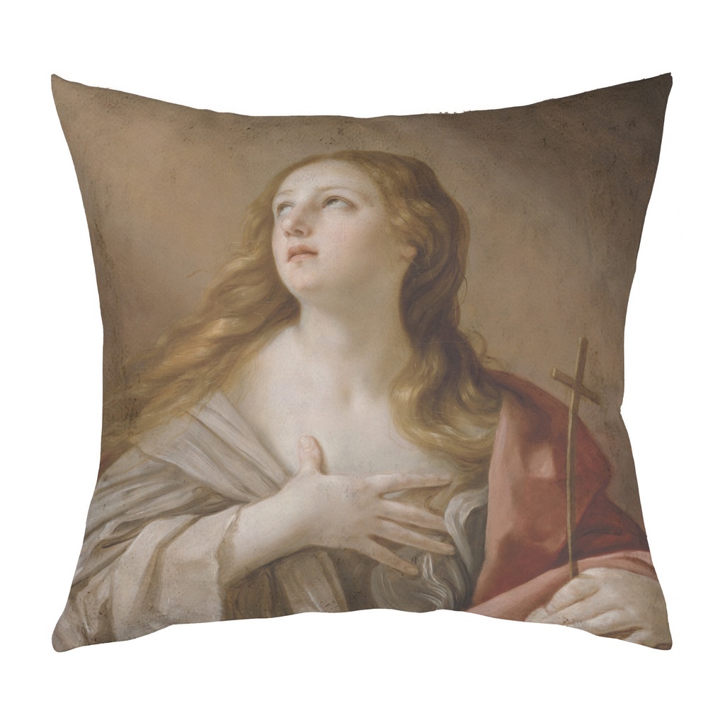 "Mary Magdalene" by Guido Reni 40cm x 40cm Faux Leather Cushion Cover (Antique White)