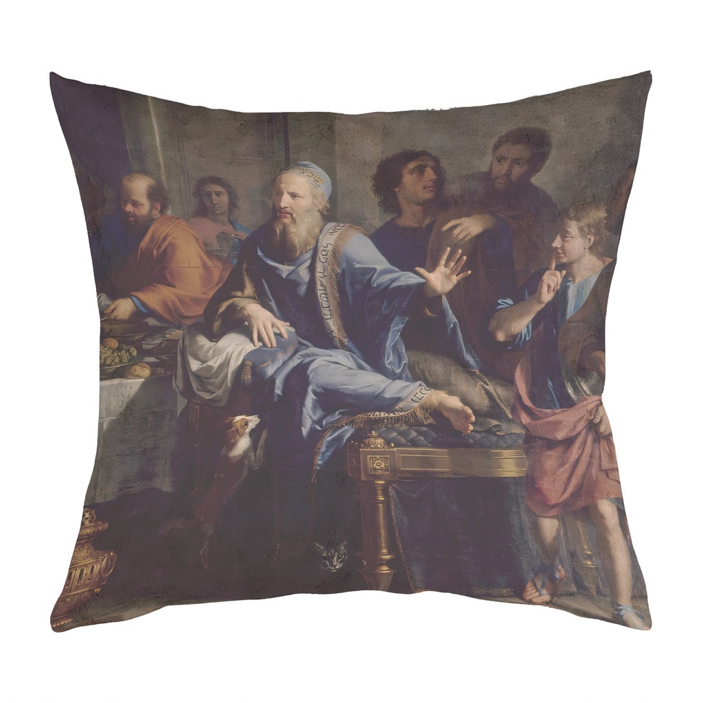 "Mary Magdalene, The Meal at Simon's (Right)" by Philippe de Champaign 40cm x 40cm Faux Leather Cushion Cover (Antique White)