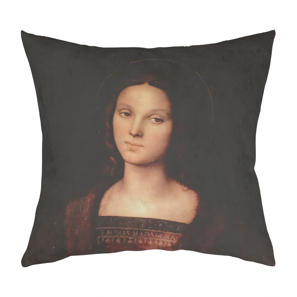 "Mary Magdalene" by Pietro Perugino 40cm x 40cm Faux Leather Cushion Cover (Antique White)