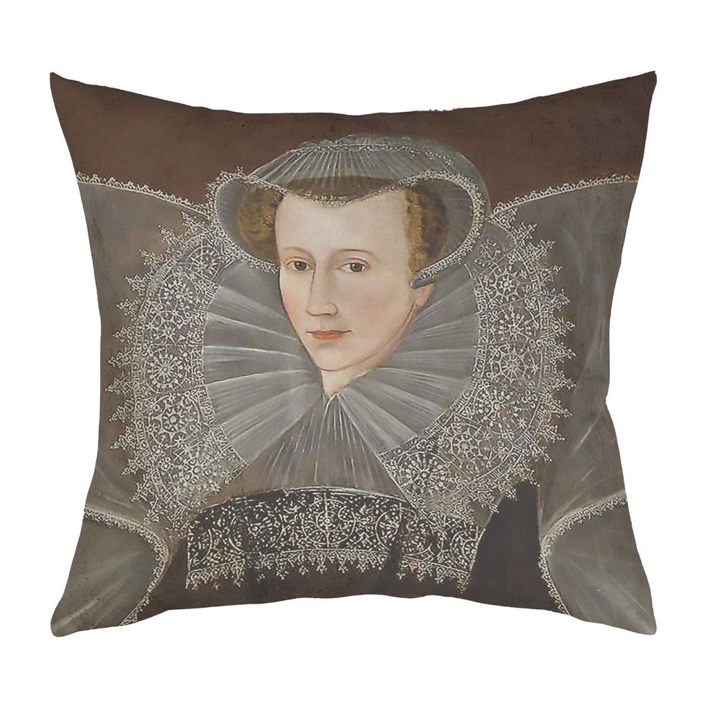 "Mary Queen of Scots (Detail)" 40cm x 40cm Faux Leather Cushion Cover (Antique White)