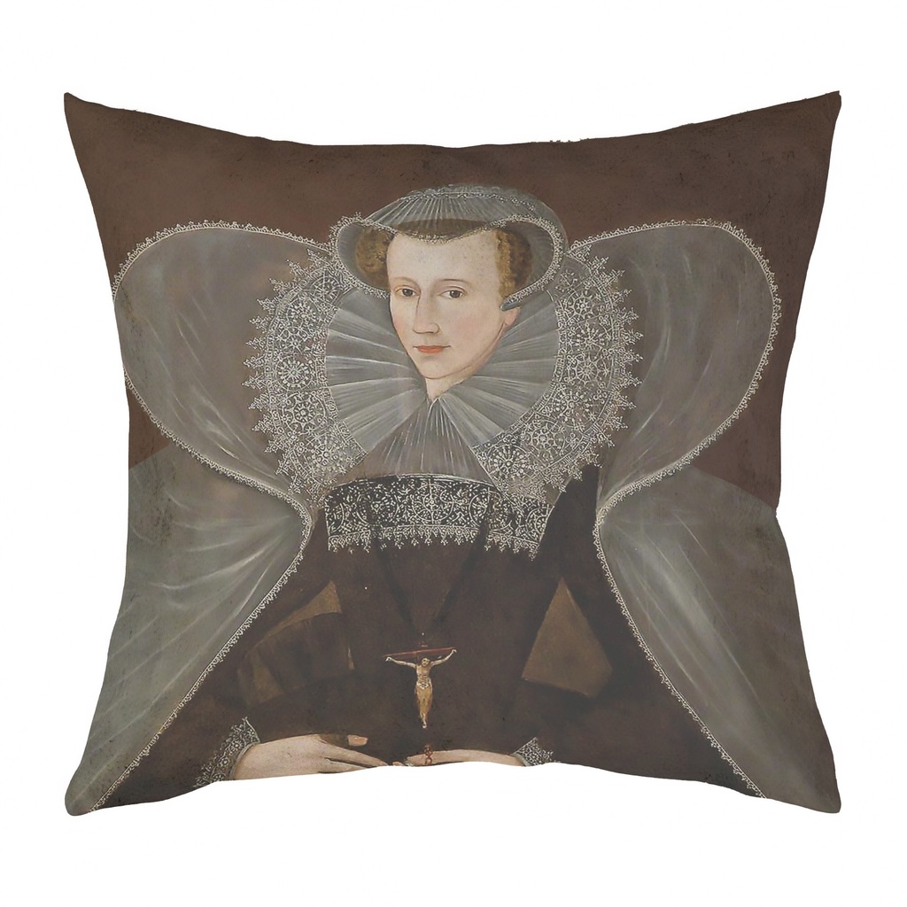 "Mary Queen of Scots" 40cm x 40cm Faux Leather Cushion Cover (Antique White)