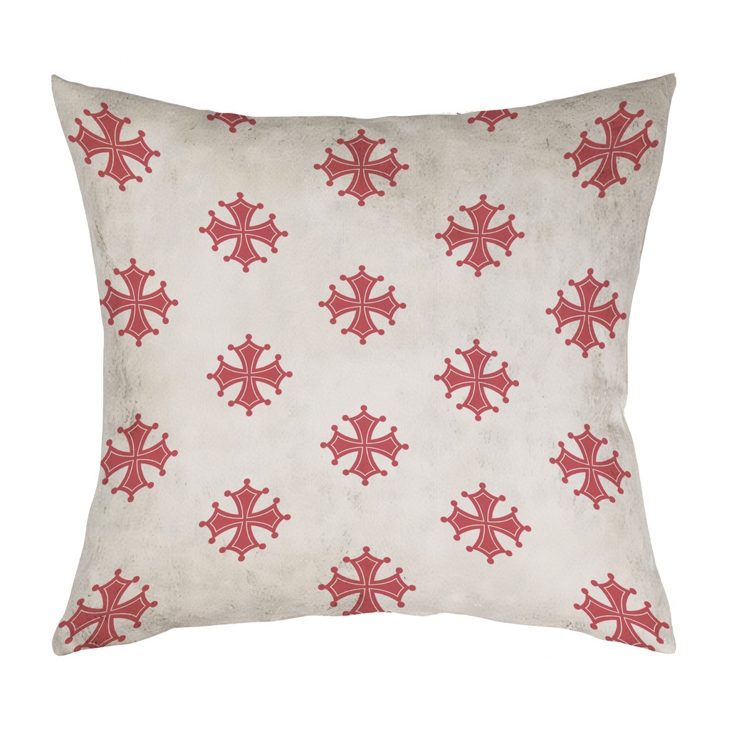 "Occitan Cross Pattern" 40cm x 40cm Faux Leather Cushion Cover (Antique White)