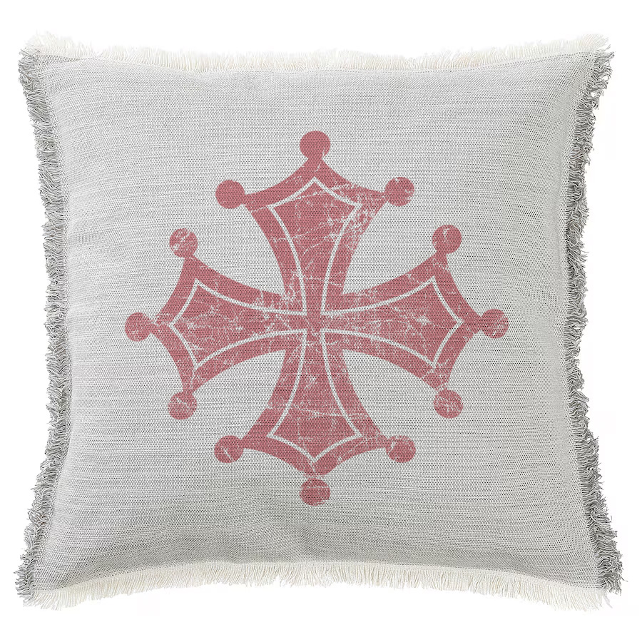 "Occitan Cross" 50cm x 50cm Fringed Cotton/Poly Cushion Cover