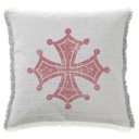 "Occitan Cross" 50cm x 50cm Fringed Cotton/Poly Cushion Cover
