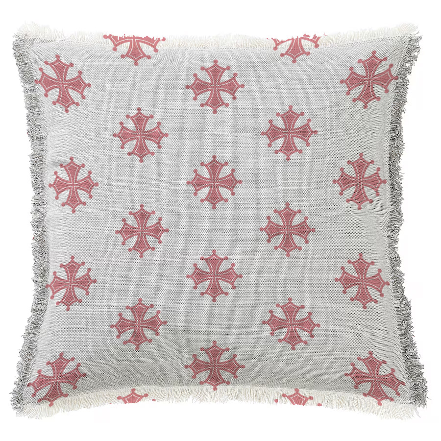 "Occitan Cross Pattern" 50cm x 50cm Fringed Cotton/Poly Cushion Cover