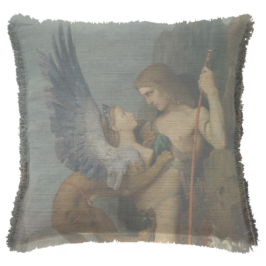 "Oedipus and the Sphinx" 50cm x 50cm Fringed Cotton/Poly Cushion Cover