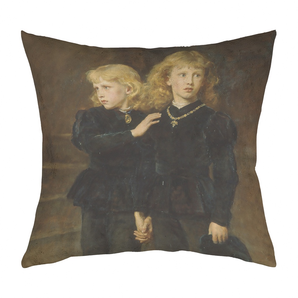 "Princes in the Tower Detail" 40cm x 40cm Faux Leather Cushion Cover (Antique White)