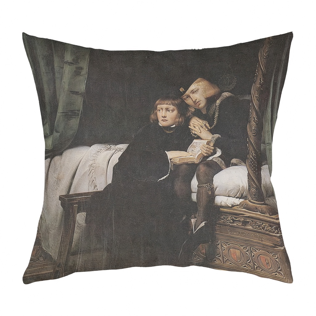 "Princes in the Tower" by Paul Delaroche 40cm x 40cm Faux Leather Cushion Cover (Antique White)