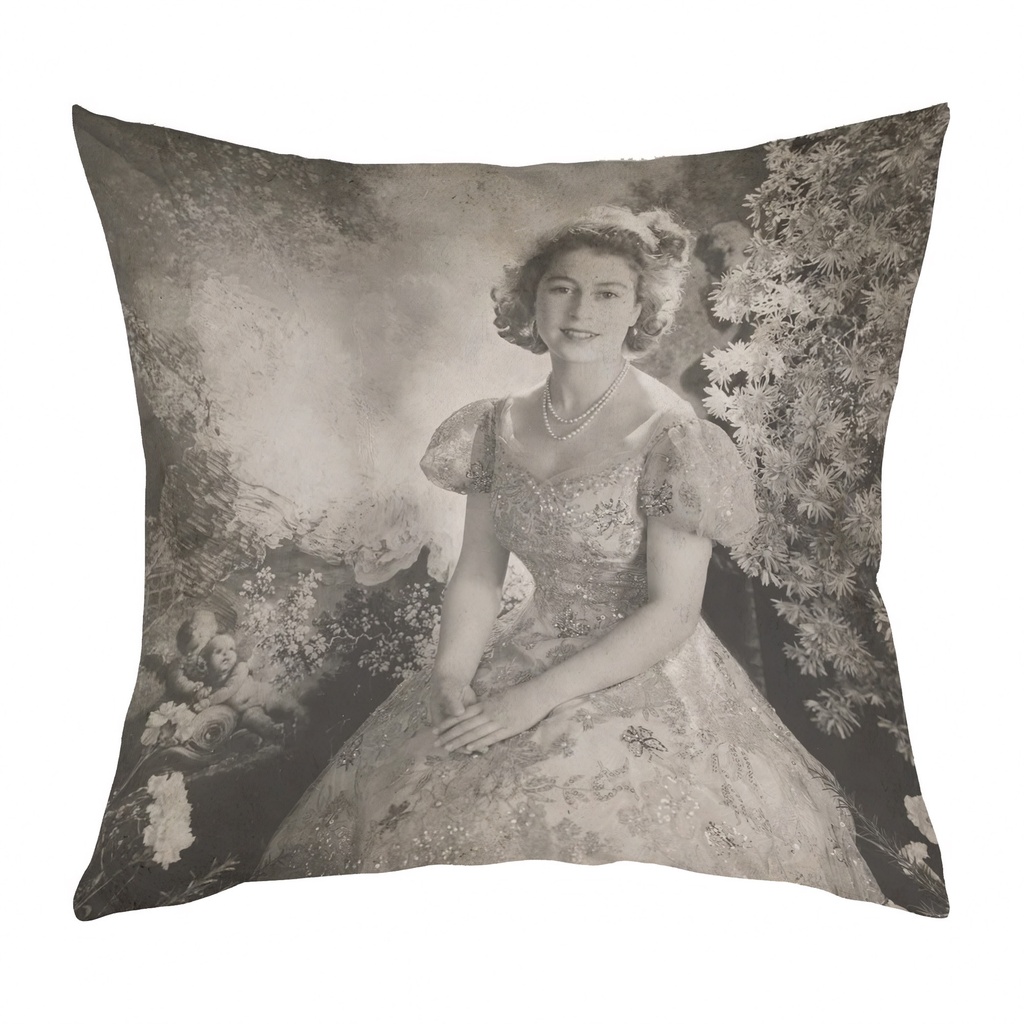 "Princess Elizabeth (Queen Elizabeth II)" 40cm x 40cm Faux Leather Cushion Cover