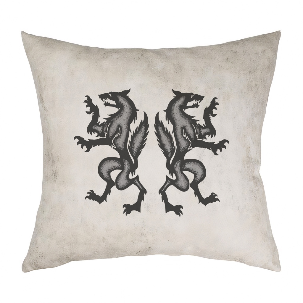 "Rampant Wolf Pair" 40cm x 40cm Faux Leather Cushion Cover