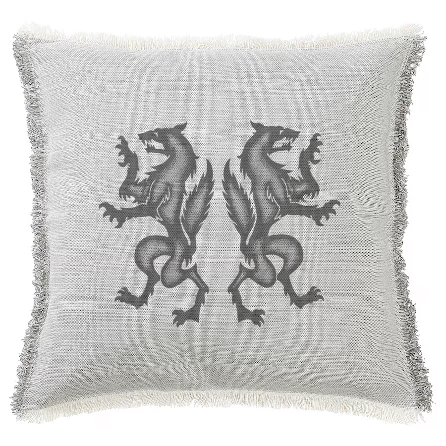"Rampant Wolf Pair" 50cm x 50cm Fringed Cotton/Poly Cushion Cover