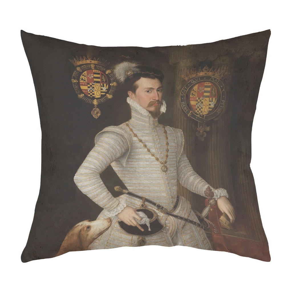 "Robert Dudley" 40cm x 40cm Faux Leather Cushion Cover (Antique White)