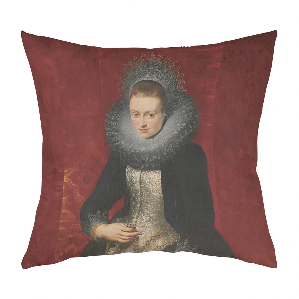 "Rubens, Lady with Rosaire" 40cm x 40cm Faux Leather Cushion Cover (Antique White)