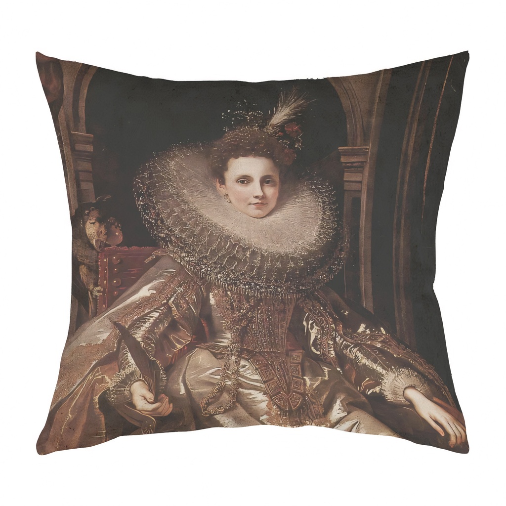 "Rubens, Portrait of Maria Serra Pallavicino" 40cm x 40cm Faux Leather Cushion Cover (Antique White)