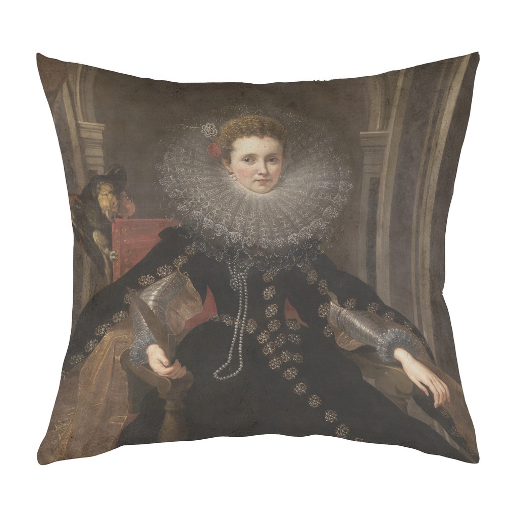 "Rubens, Veronica Spinola" 40cm x 40cm Faux Leather Cushion Cover  (Antique White)
