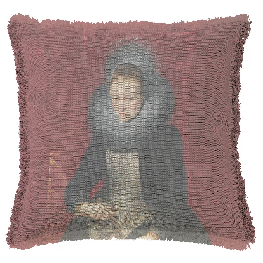 "Rubens, Lady with Rosaire" 50cm x 50cm Fringed Cotton/Poly Cushion Cover