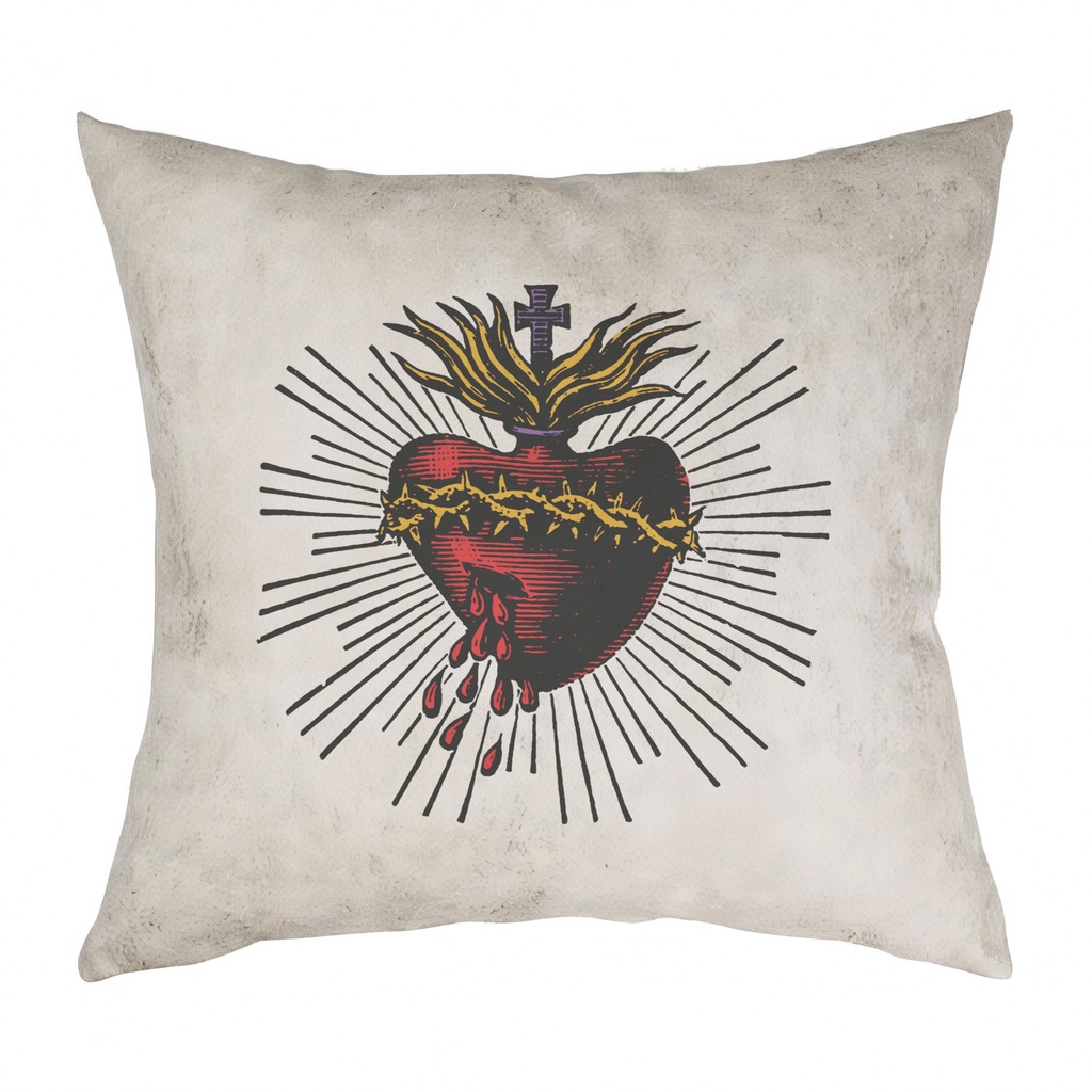 "Sacred Heart" 40cm x 40cm Faux Leather Cushion Cover