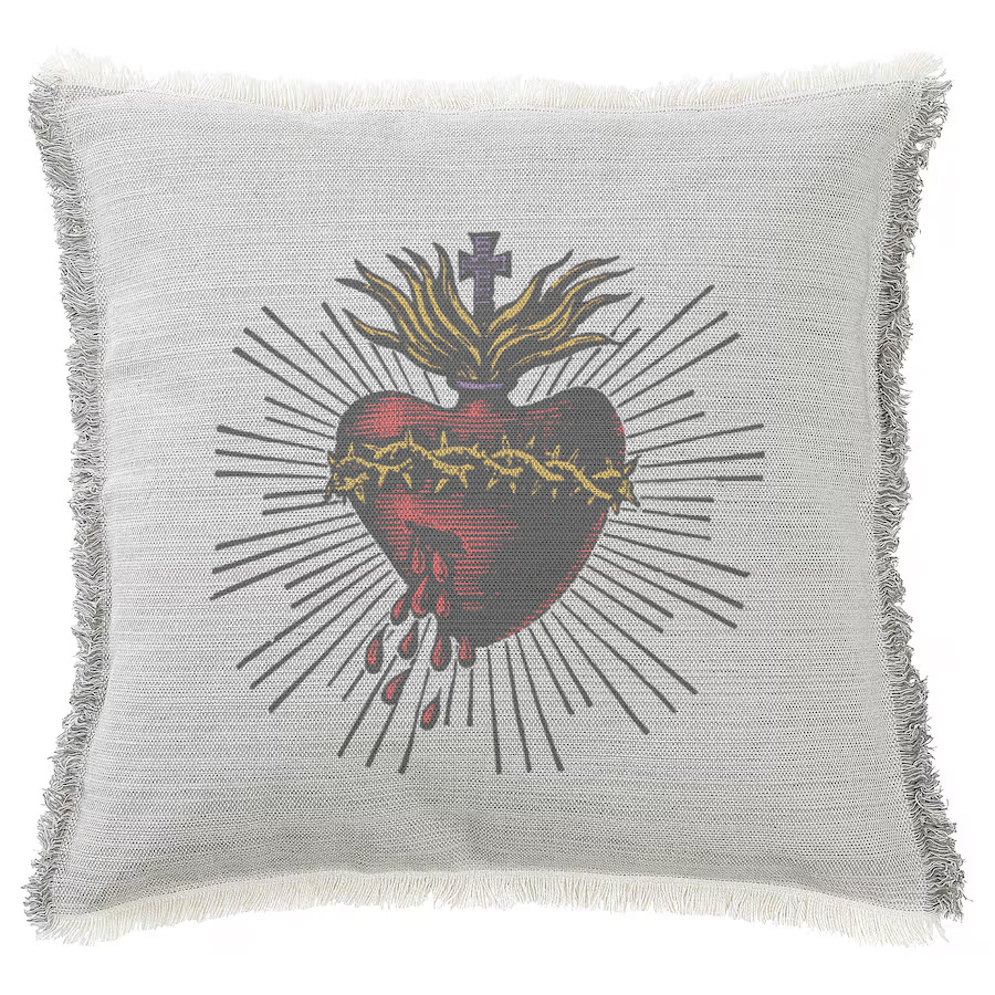 "Sacred Heart" 50cm x 50cm Fringed Cotton/Poly Cushion Cover