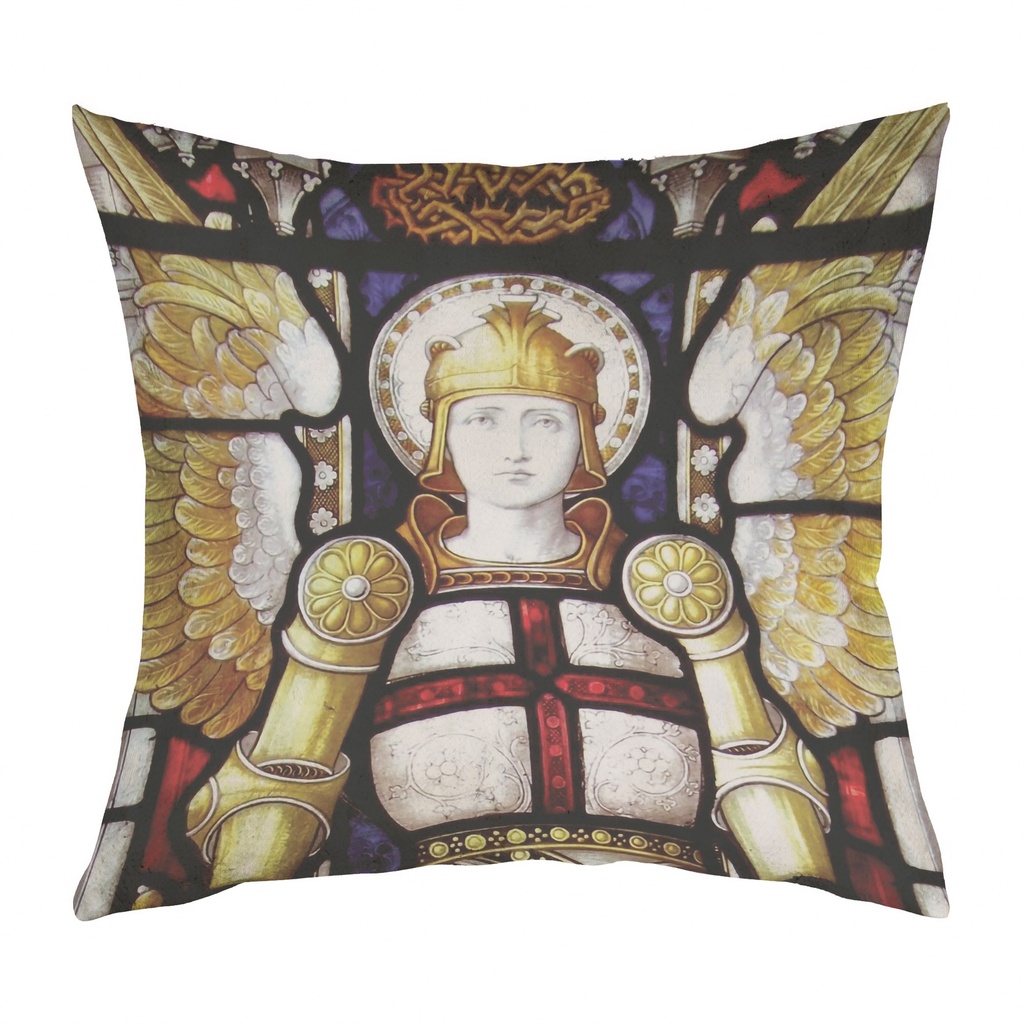 "Saint Michael" 40cm x 40cm Faux Leather Cushion Cover (Antique White)