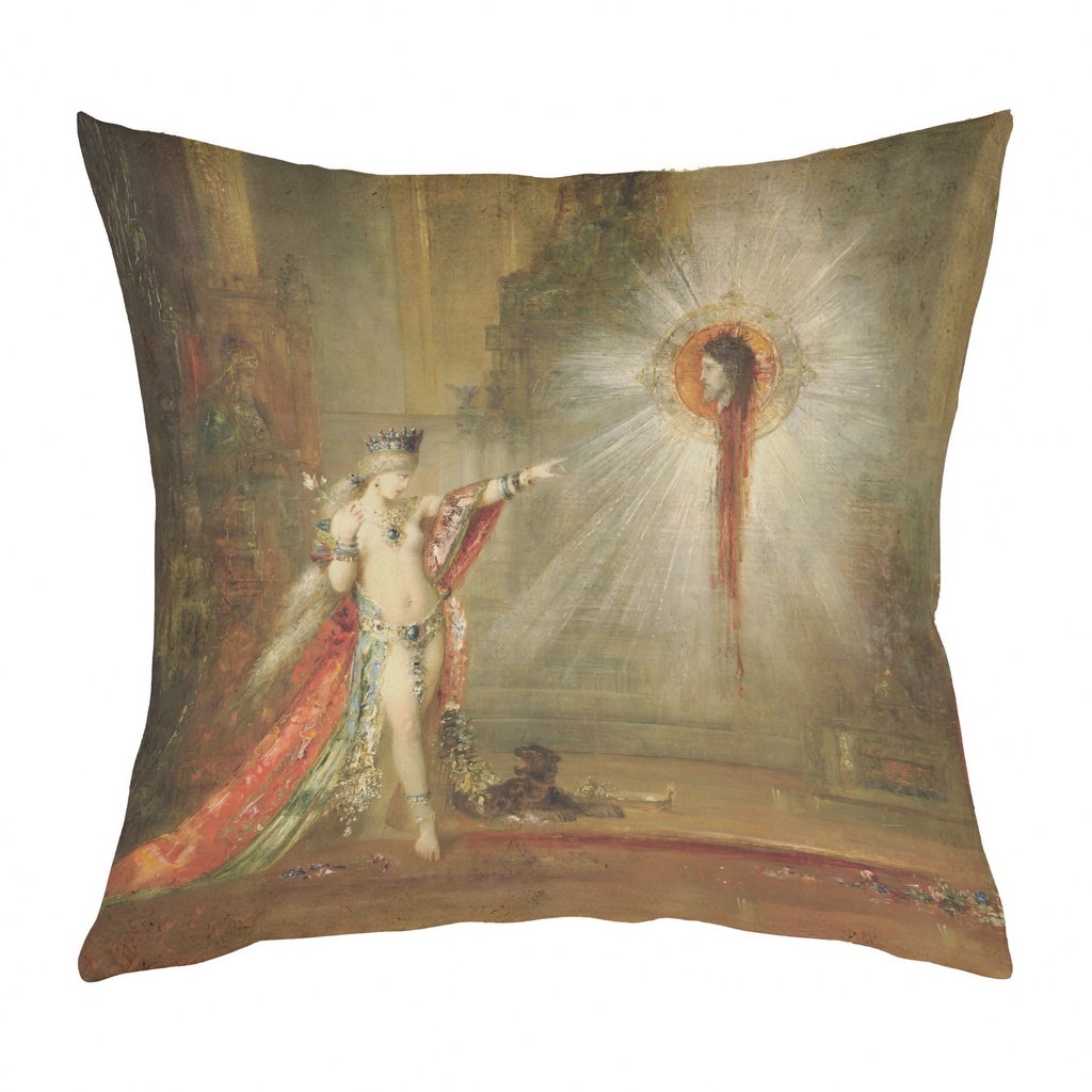 "Salome L'Apparition by Gustave Moreau" 40cm x 40cm Faux Leather Cushion Cover (Antique White)