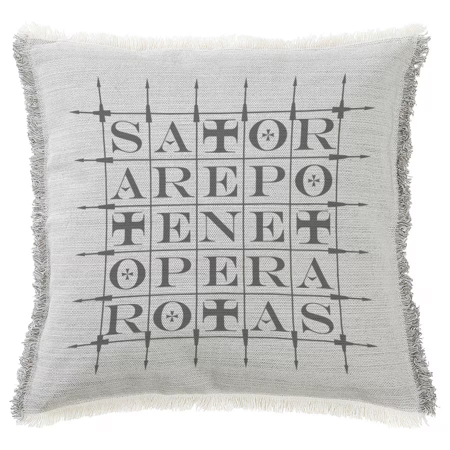 "Sator Square" by Leonardo da Vinci 50cm x 50cm Fringed Cotton/Poly Cushion Cover