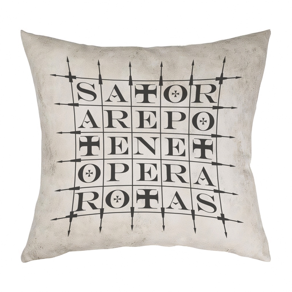 "Sator Square" 40cm x 40cm Faux Leather Cushion Cover (Antique White)