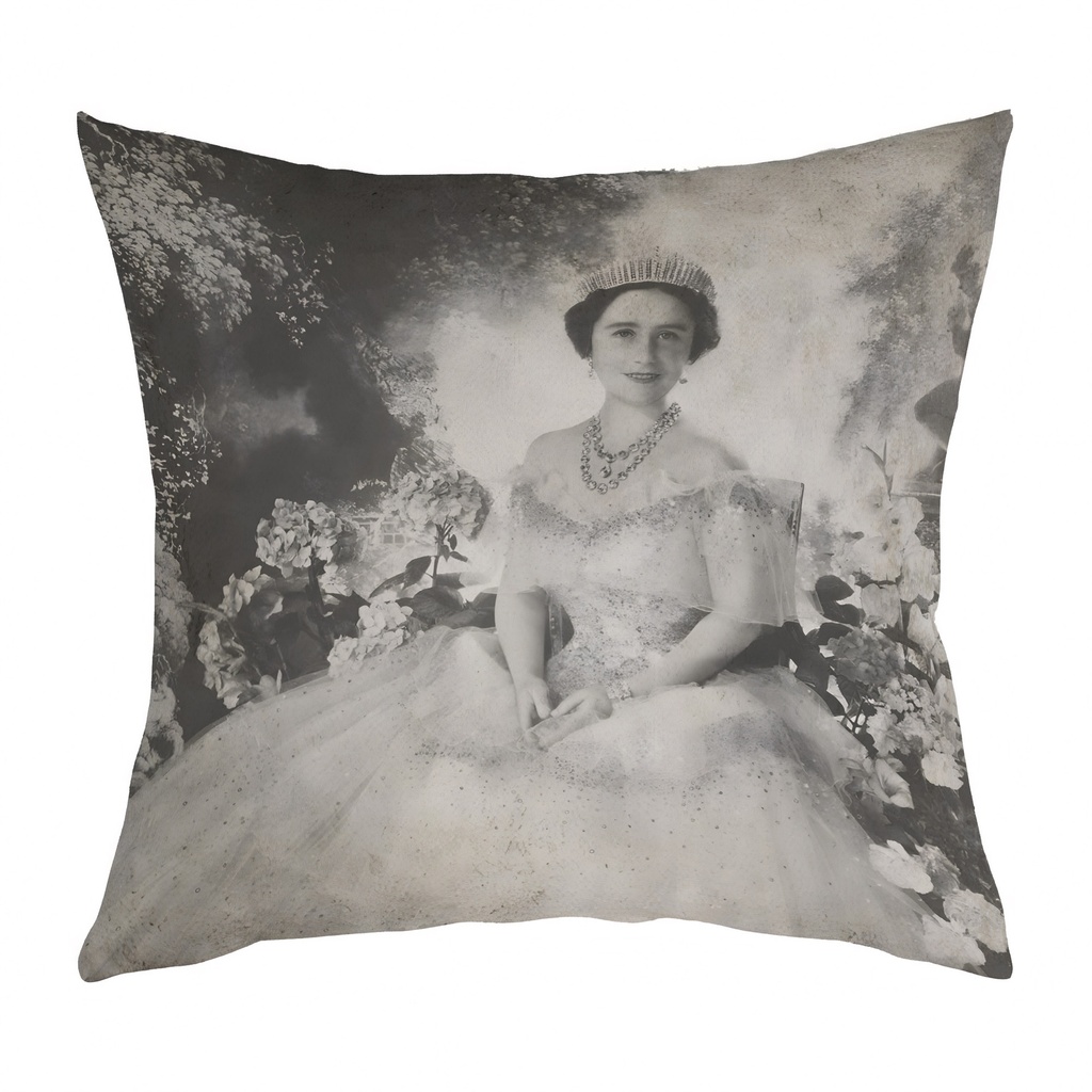 "The Queen Mother" 40cm x 40cm Faux Leather Cushion Cover (Antique White)