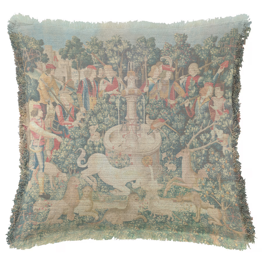 "The Unicorn Purifies Water" 50cm x 50cm Fringed Cotton/Poly Cushion Cover