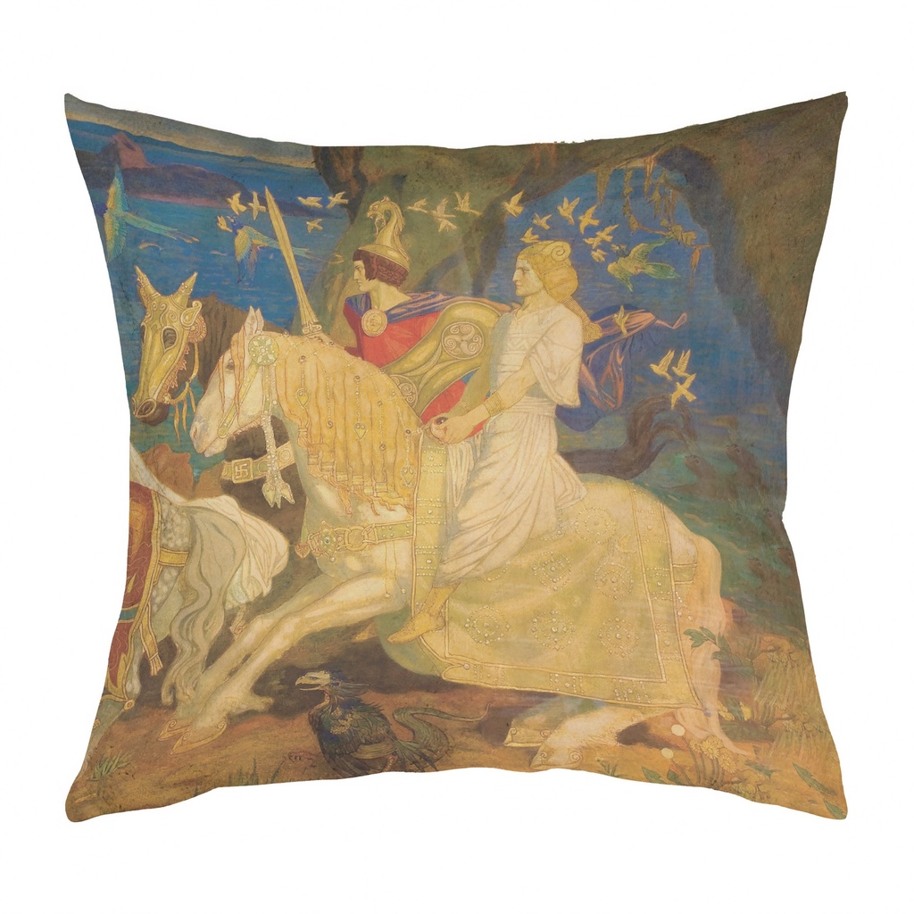 "Tuatha Dé Danann (Right)" 40cm x 40cm Faux Leather Cushion Cover (Antique White)