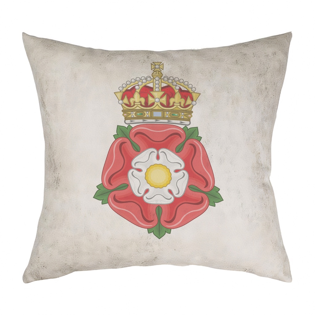 "Tudor Rose Crowned" 40cm x 40cm Faux Leather Cushion Cover (Antique White)