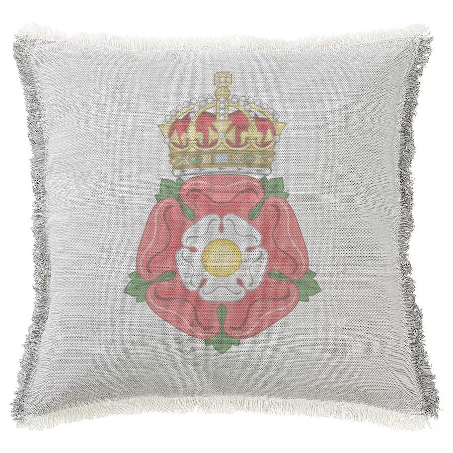"Tudor Rose Crowned" 50cm x 50cm Fringed Cotton/Poly Cushion Cover