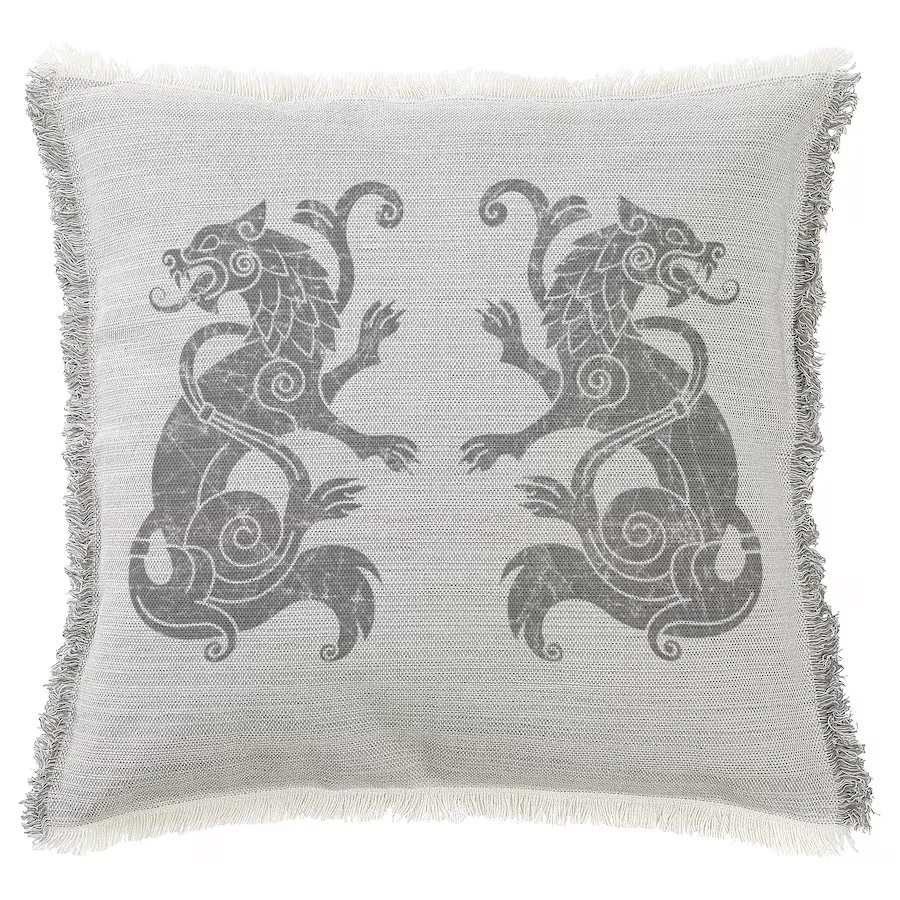 "Viking Beasts" 50cm x 50cm Fringed Cotton/Poly Cushion Cover