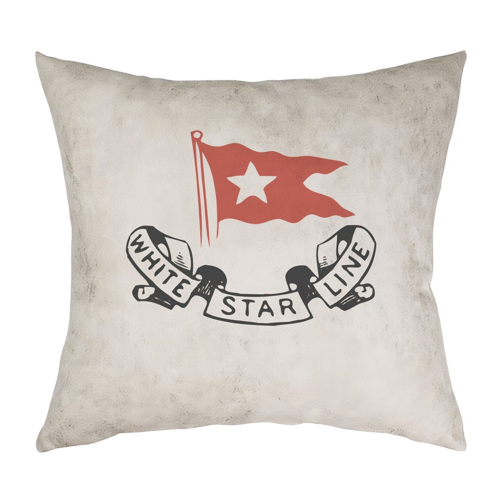 "White Star Line" 40cm x 40cm Faux Leather Cushion Cover (Antique White)