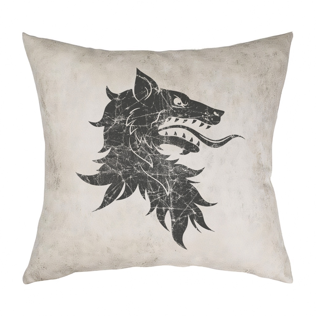 "Wolf Head" 40cm x 40cm Faux Leather Cushion Cover (Antique White)