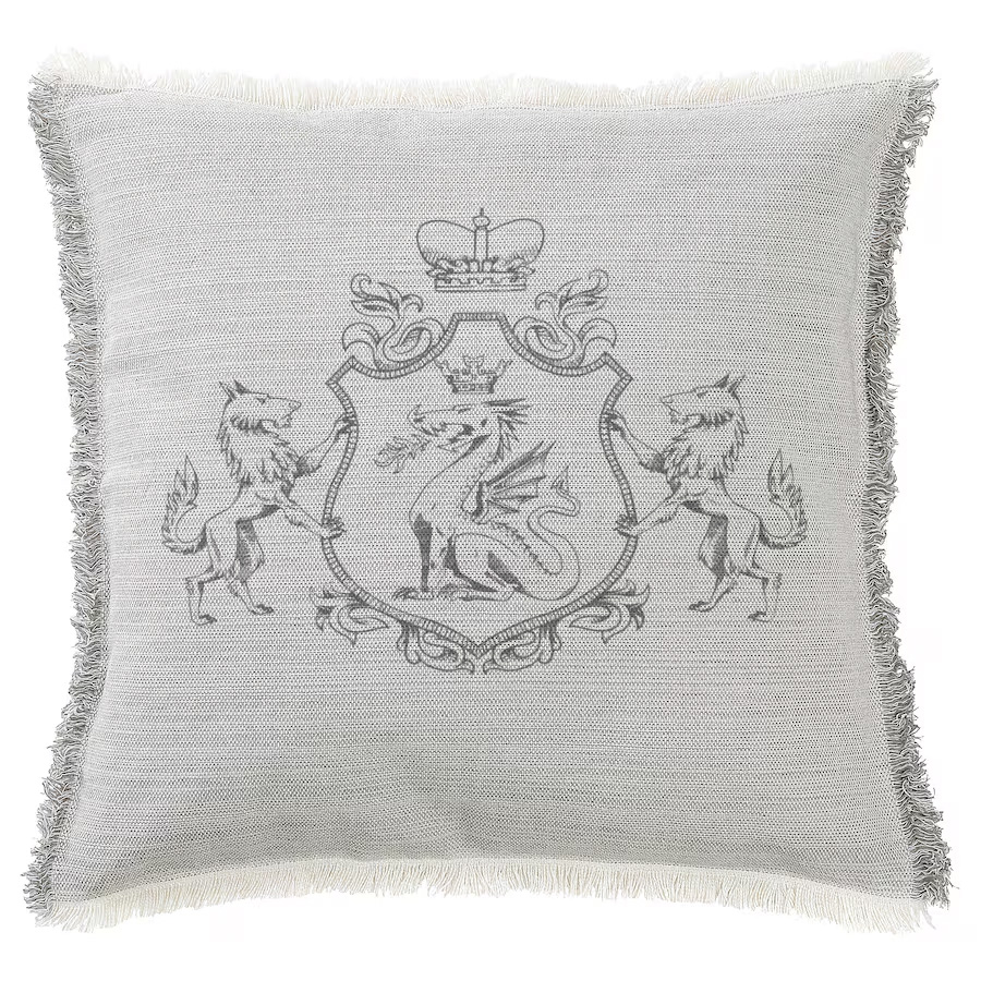 "Wolf and Dragon Arms" 50cm x 50cm Fringed Cotton/Poly Cushion Cover