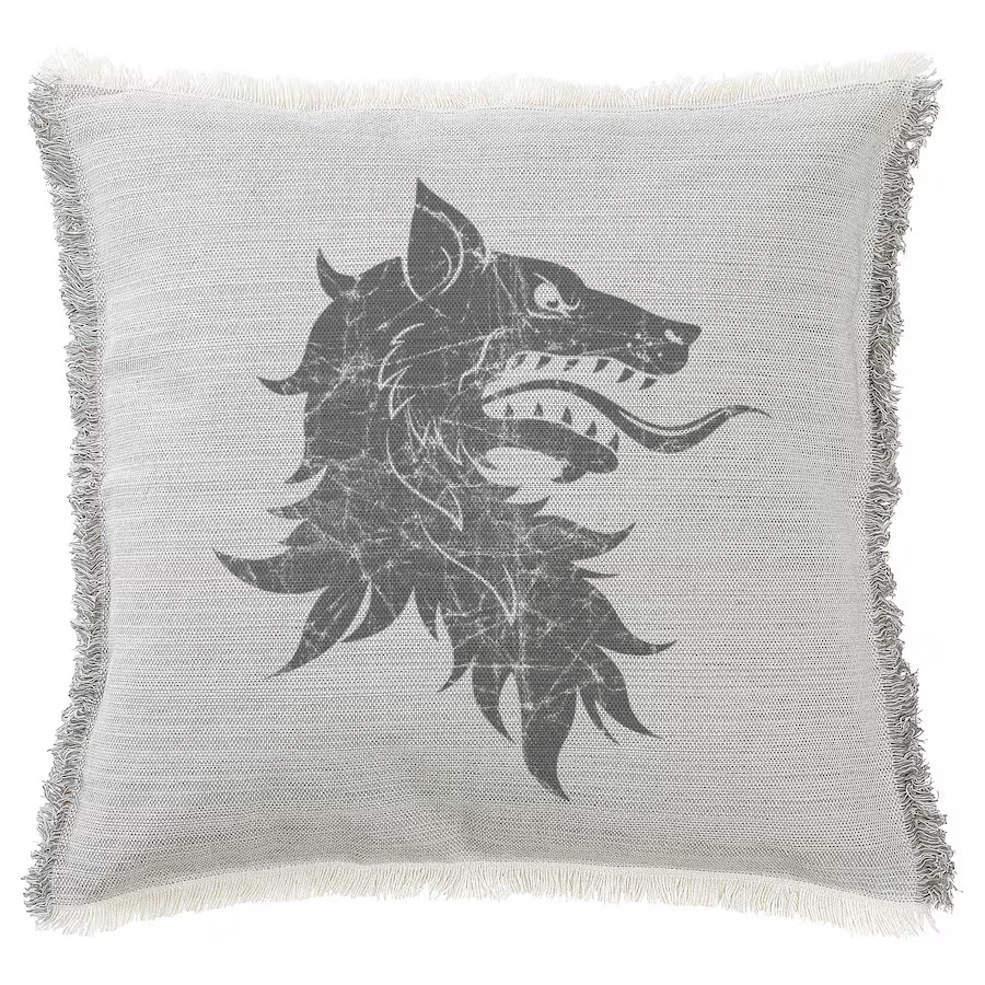 "Wolf Head" 50cm x 50cm Fringed Cotton/Poly Cushion Cover