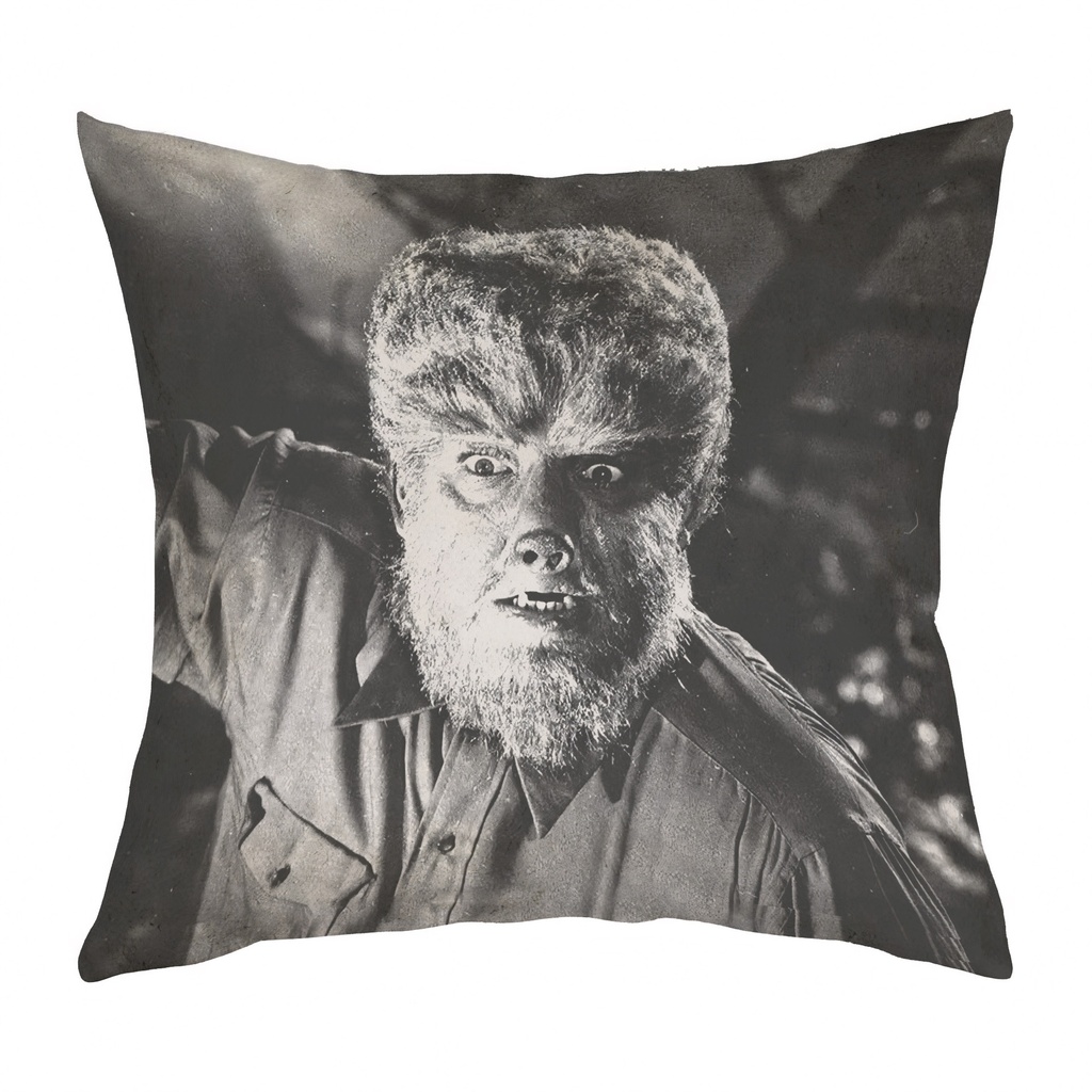 "The Wolfman" 40cm x 40cm Faux Leather Cushion Cover (Antique White)