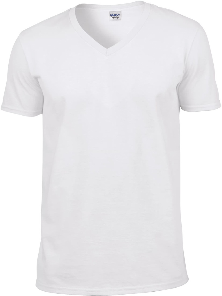 Gildan Softstyle Cotton Tee - Mens V-Neck (Small, White)