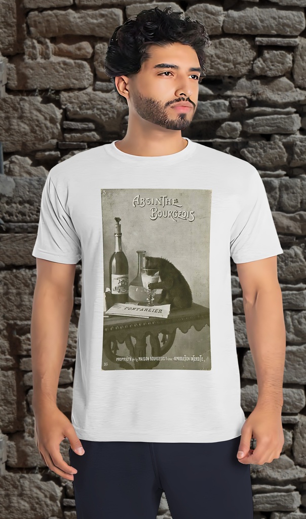 "Absinthe Cat" T-Shirt Unisex (Small, White)