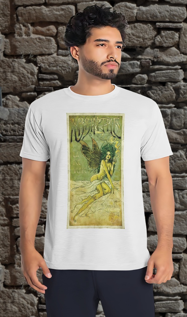 "Absinthe Green Fairy" T-Shirt Unisex (Small, White)