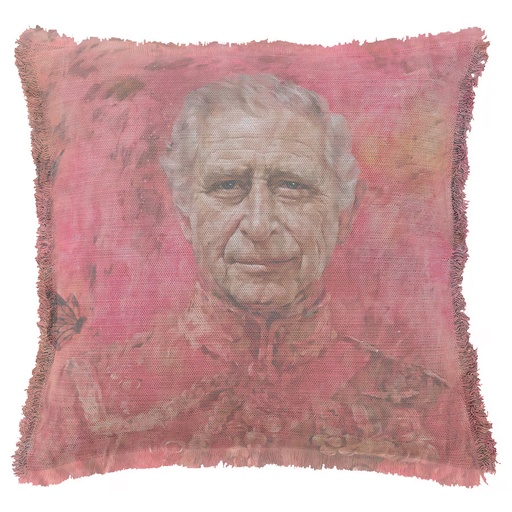 "Charles III - Red Portrait" 50cm x 50cm Fringed Cotton/Poly Cushion Cover