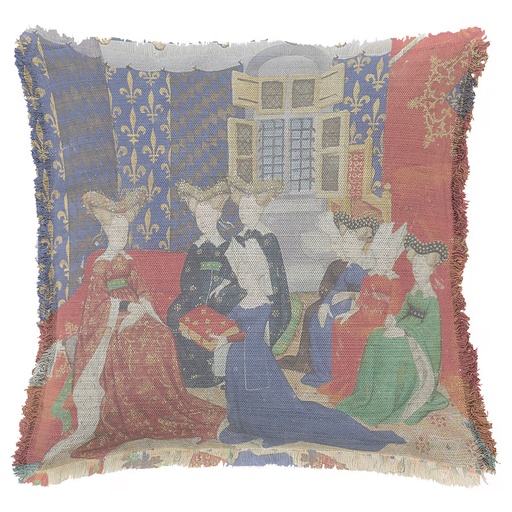 "Christine Pizan - Presentation" 50cm x 50cm Fringed Cotton/Poly Cushion Cover