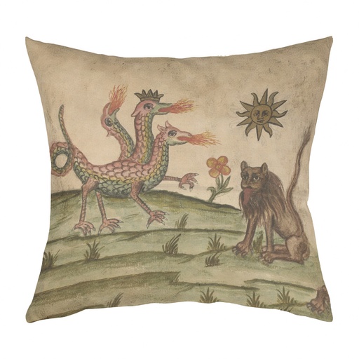 "Clavis Artis Extract - Lion and 3-Headed Dragon" 40cm x 40cm Faux Leather Cushion Cover