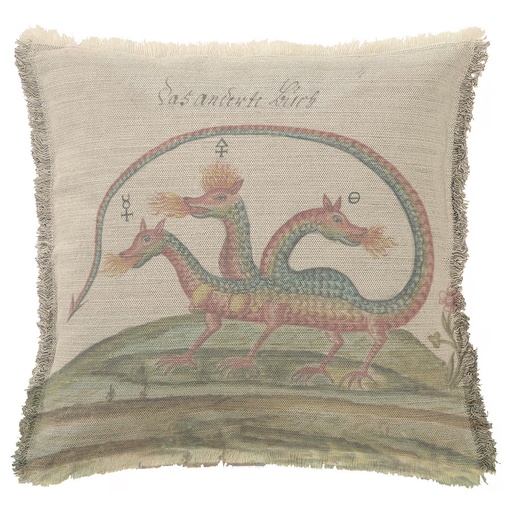 "Clavis Artis Extract - 3 Headed Dragon" 50cm x 50cm Fringed Cotton/Poly Cushion Cover