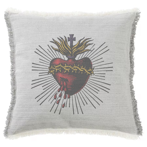 "Sacred Heart" 50cm x 50cm Fringed Cotton/Poly Cushion Cover